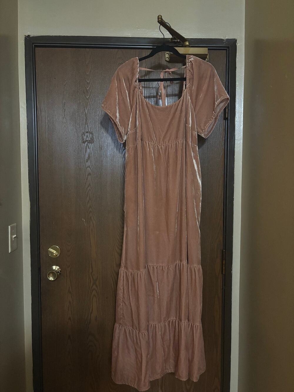 NWOT Anthropologie Peach/ Orange Velvet Tiered Boho Indie Fall Maxi Dress